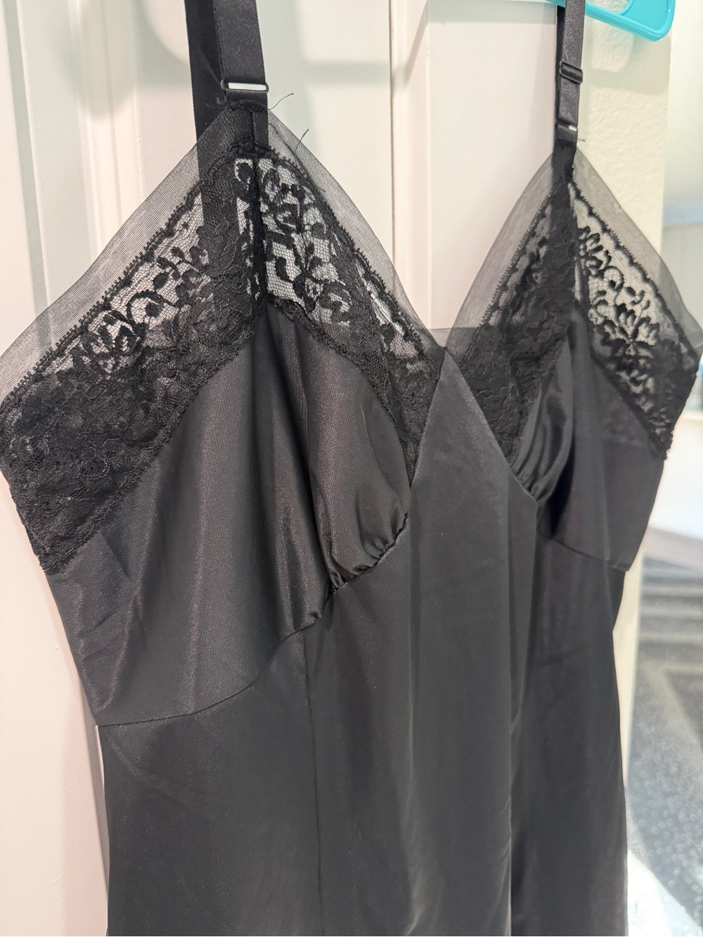 Vintage 1960’s- Aristocraft- Black Lace-Trim Satin Slip Dress